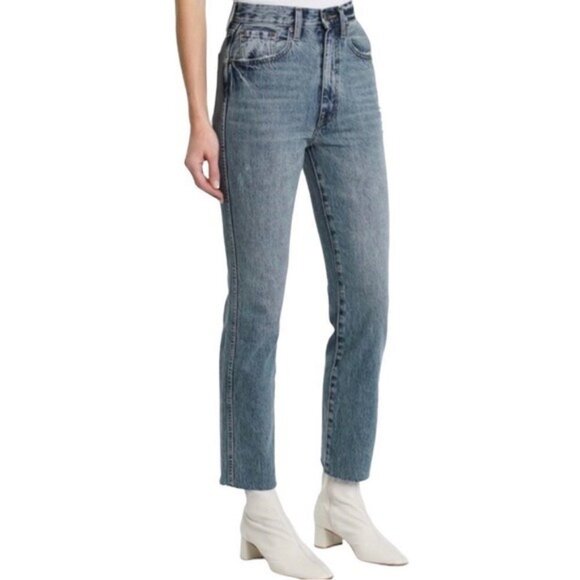 Pistola Revolve High-Waisted Straight-Leg Distressed Jeans, Size 25 - Picture 4 of 10